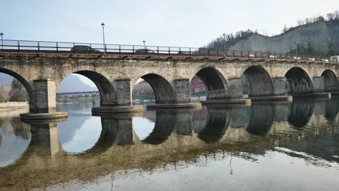 Old bridge on Lecco lake Stock Footage 170794613