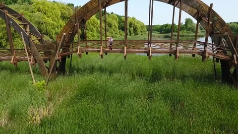 An old bridge on a marsh Stock Footage 115640897