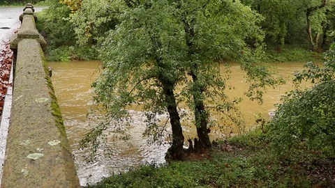Old bridge over creek Stock Footage 97528275