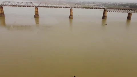 Old Bridge over the Niger River Stock Footage 307635446