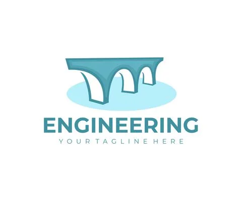 Old bridge over the river, engineering and construction, logo design Stock Illustration