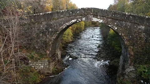 Old bridge over the River Fechlin, Scotland Stock Footage 52952156