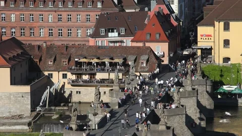 Old Bridge over river Main in Würzburg, Germany Stock Footage 140897367