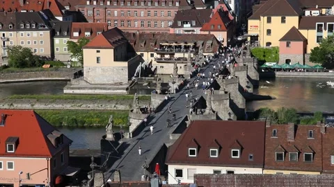 Old Bridge over river Main in Würzburg, Germany Stock Footage 140897380