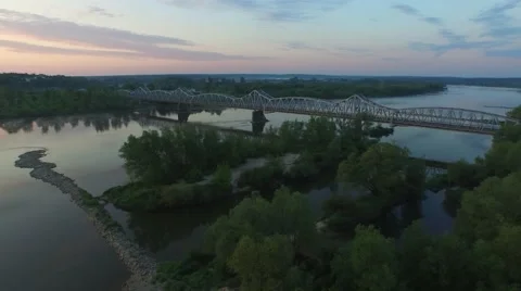 Old bridge over the River Vistula in the city of Pulawy //aerial footage// 02 Stock Footage 61724648