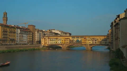 Old Bridge Ponte Vecchio in Arno river Florence Timelapse Video stock 158171859