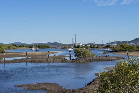 Old Bridge Posts And Boats In The Marina Stock Photos