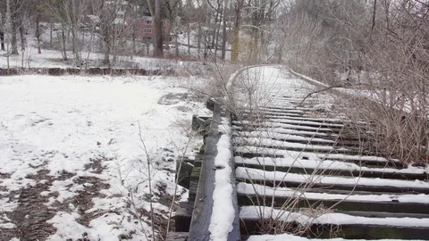 Old bridge with railroad ties Stock Footage 72602664