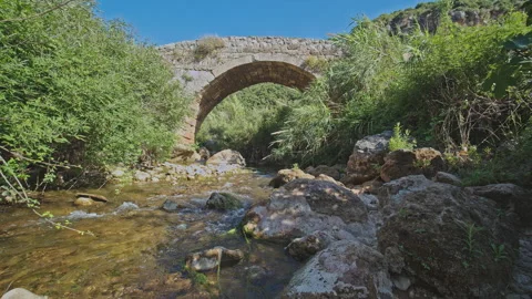 Old Bridge on a River Stock Footage 144418550