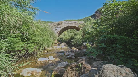 Old Bridge on a River Stock Footage 144427271