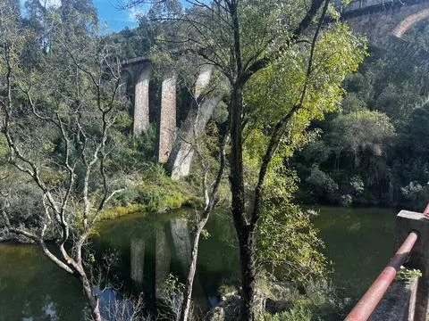 Old bridge on the river Stockfoto's