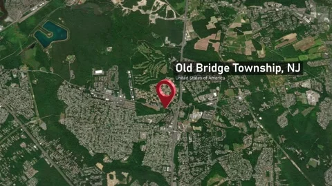 Old Bridge Township City Map Zoom (NJ, USA) from Space to Earth Video stock 296070616