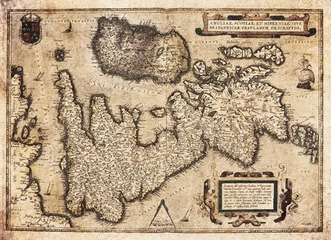 Old Britain Map (1570)  Antique Map Of England, Scotland And Ireland Stock Illustration