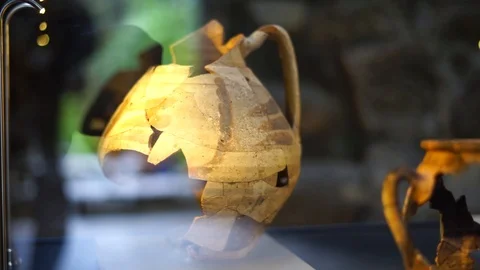 Old broken amphorae on a museum Stock Footage 127382449