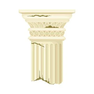 Old broken antique marble pillar, stone column ruin architectural element vector Stock Illustration