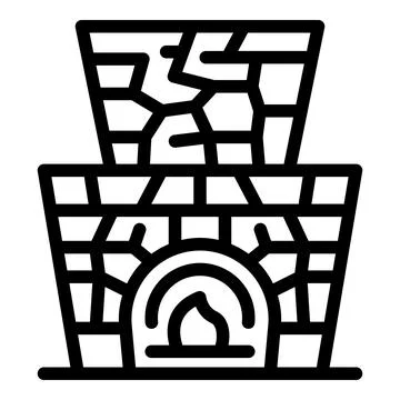 Old broken brick fireplace burning with fire inside Ilustración de archivo