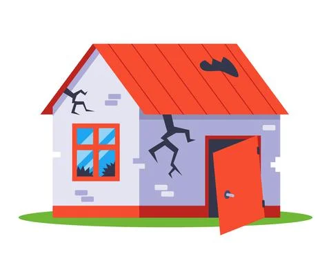 Old broken brick house to be demolished. Stock Illustration