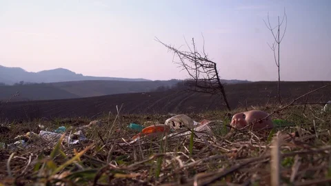 Old broken doll lying on the garbage Stock Footage 126662215