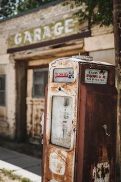 Old Broken down Gas Staion backdrop Stock Photos