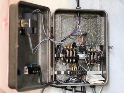 An old broken electrical panel Stock Photos