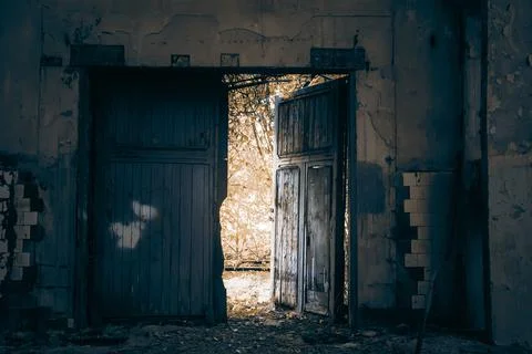 Old broken empty abandoned industrial building interior. abandoned factory Stock Photos