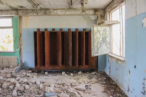 Old broken empty abandoned industrial building interior. abandoned factory Stock Photos