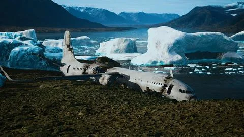 Old broken plane on the beach of Iceland 스톡 일러스트