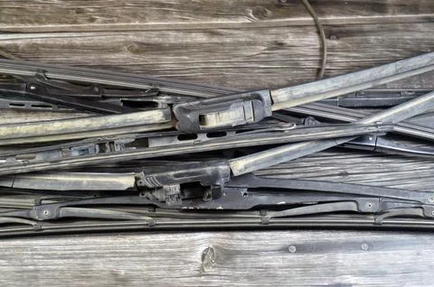 Old broken replaced windscreen windshield wipers, device used to remove rai.. Stock Photos