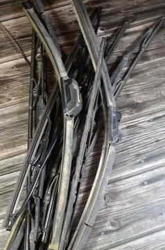 Old broken replaced windscreen windshield wipers, device used to remove rai.. Stock Photos