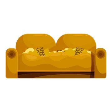 Old broken ripped yellow sofa showing springs and foam filling Stock Illustration
