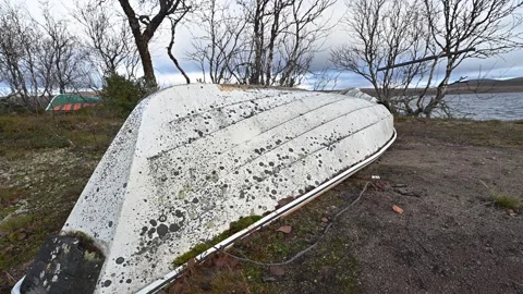 Old broken rowing boat. Stock Footage 254725561