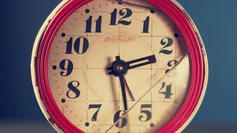 Old broken rusty clock. The hands of the clock are moving fast. close-up. Stock Footage 196561844