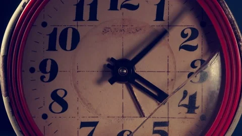 Old broken rusty clock. The hands of the clock are moving fast. close-up. Stock Footage 196561963