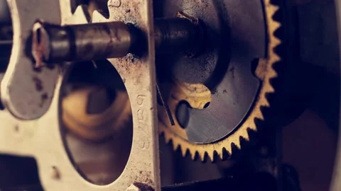 Old broken rusty clock. The hands of the clock are moving fast. close-up. Stock Footage 196562193