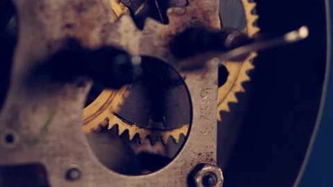 Old broken rusty clock. The hands of the clock are moving fast. close-up. Stock Footage 196562929