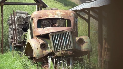 Old Broken Rusty Retro Car Stock Footage 98349168