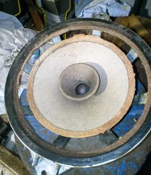 Old broken Soviet-made speaker 10gdsh-1-4. repair of old speaker. Stock Photos
