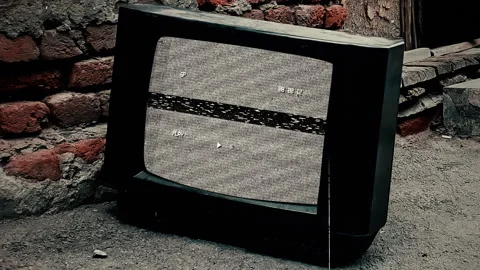 Old Broken TV Noise Statics Retro Television Film Texture Effect Zoom In Video stock 254098465
