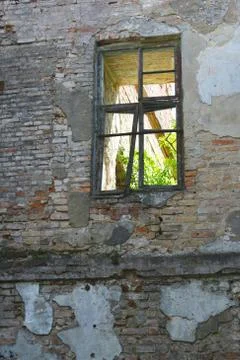 Old broken window in castle Stock Photos