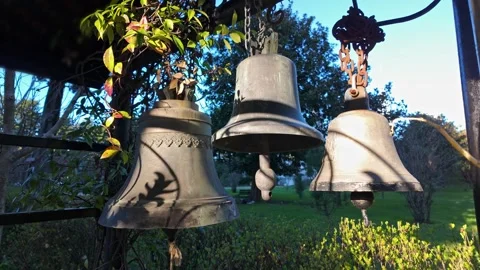 Old Bronze Bells Hanging With Rusty Chains Stock-Footage 342560670