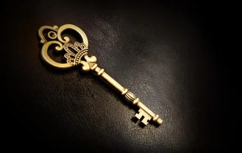 Old bronze key on a dark background Stock Photos