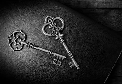 Old bronze key on a dark background Stock Photos