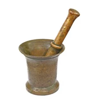 Old bronze mortar.isolated. Stock Photos