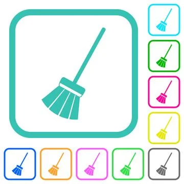Old broom vivid colored flat icons Stock Illustration