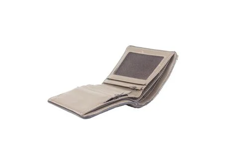 Old, brown, empty wallet isolated on a white background Stock Photos