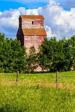 An old brown grain elevator in the trees Stock Photos