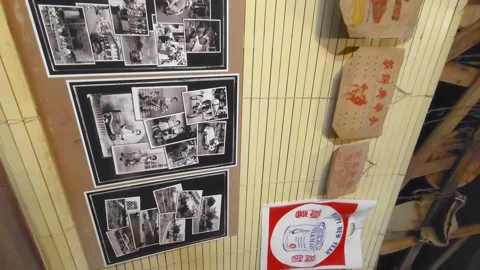 Old brown packaging dated 1950s. Vertical video Stock Footage 235094289
