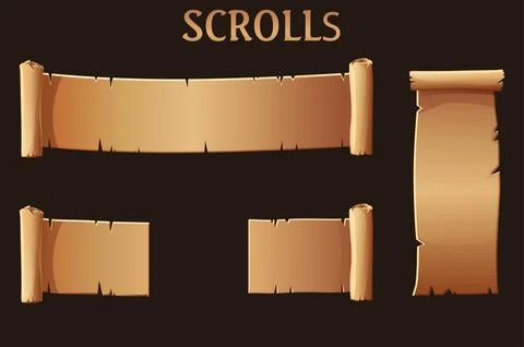 Old brown paper scrolls, blank template for the game ui. Stock Illustration