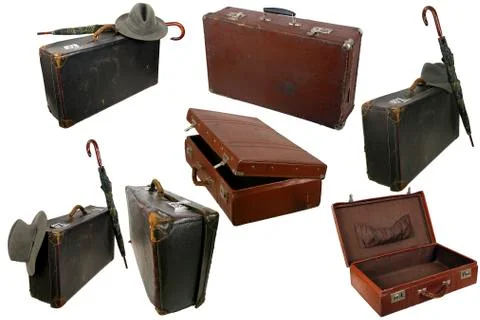 Old brown suitcase on white Stock Photos