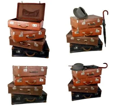 Old brown suitcase on white Stock Photos